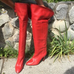 Vintage Red Leather Stelvio Thigh High Boots